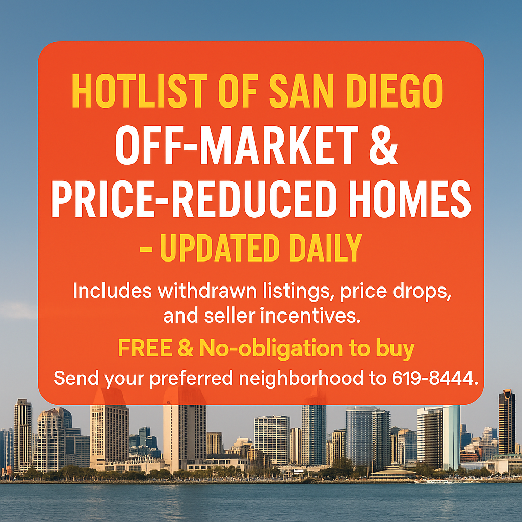 Hotlist of San Diego Off-Market and Reduced Homes, Updated Daily